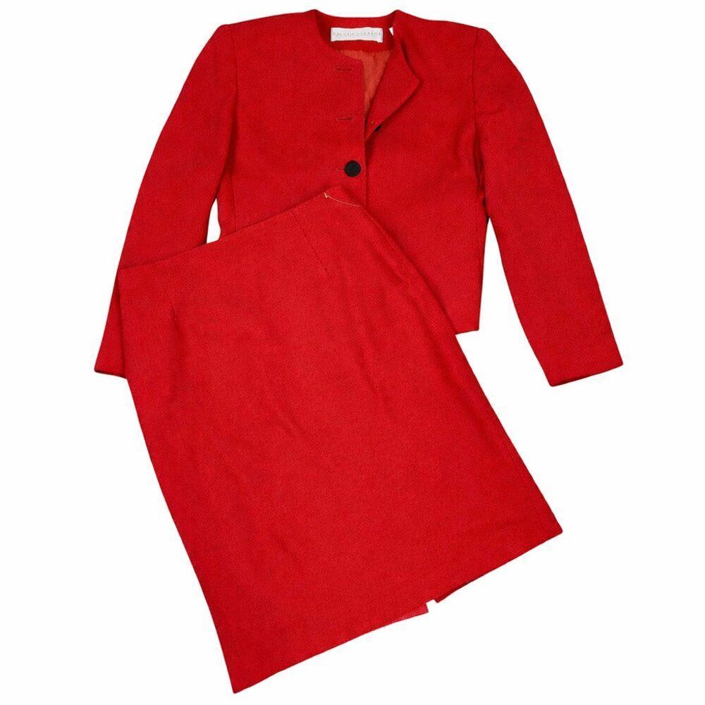 Valerie Stevens Red Wool Skirt Suit Size 6 Vintage Power Suit Set - Picture 3 of 9